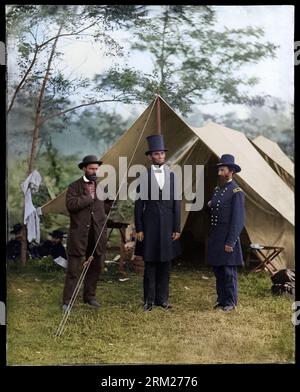 Il presidente Abraham Lincoln, il maggiore generale John A. McClernand (a destra) e E. J. Allen (Allan Pinkerton, a sinistra), capo dei servizi segreti dell'Unite Foto Stock