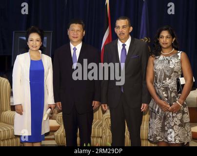 Bildnummer: 59747974  Datum: 01.06.2013  Copyright: imago/Xinhua (130601) -- PORT OF SPAIN, June 1, 2013 (Xinhua) -- Chinese President Xi Jinping (2nd L) and his wife Peng Liyuan (1st L) pose for a group photo with President of Trinidad and Tobago Anthony Carmona (2nd R) and his wife before the meeting between the two presidents in Port of Spain, Trinidad and Tobago, June 1, 2013. (Xinhua/Lan Hongguang) (wjq) TRINIDAD AND TOBAGO-PORT OF SPAIN-XI JINPING-ANTHONY CARMONA-MEETING (CN) PUBLICATIONxNOTxINxCHN People Politik premiumd xbs x0x 2013 quer      59747974 Date 01 06 2013 Copyright Imago XI Stock Photo