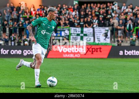 Lommel, Belgio. 26 agosto 2023. Sales Arthur De Oliveira (19) di Lommel fotografato durante una partita di calcio tra SK Lommel e KMSK Deinze nella terza giornata della Challenger Pro League per il 2023-2024 il 26 agosto 2023 a Lommel, in Belgio. Credito: Sportpix/Alamy Live News Foto Stock
