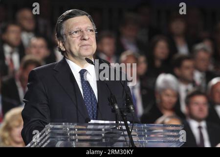 Bildnummer: 59923541  Datum: 30.06.2013  Copyright: imago/Xinhua (130701) -- ZAGREB, June 30, 2013 (Xinhua) -- EU Commission President Jose Manuel Barosso addresses the celebration of the accession of Croatia to the European Union in Zagreb, Croatia, on June 30, 2013. Top officials across Europe arrived in Zagreb on Sunday to participate in the ceremony to celebrate Croatia s entry into EU. Croatia joined the European Union as the 28th member state on July 1, 2013. (Xinhua/David Lukunic/PIXSELL) (lyx) CROATIA-ZAGREB-EU-CELEBRATION PUBLICATIONxNOTxINxCHN Politik CRO EU Beitritt Mitglied xas x2x Stock Photo