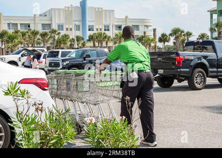 Vilano Beach, Florida, spingendo i carrelli della spesa, Black African, etnia etnica, minoranza, uomo uomo uomo, adulto, residente, supermercato Publix, alimentari Foto Stock