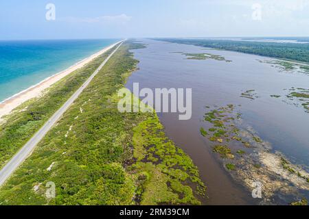 Ponte Vedra Beach Florida, Guana River Wildlife Management area, autostrada Route A1A, Oceano Atlantico, vista aerea dall'alto, palude saline marine Foto Stock