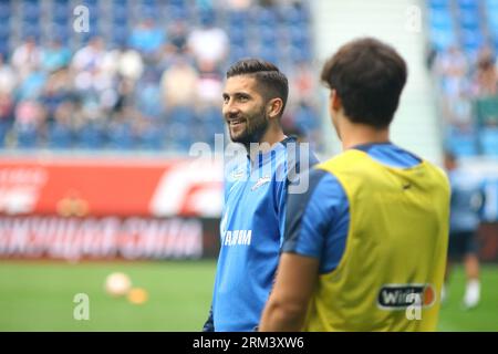 San Pietroburgo, Russia. 26 agosto 2023. Aleksei Sutormin (C) dello Zenit visto durante la partita di calcio della Premier League russa tra lo Zenit San Pietroburgo e l'Ural Ekaterinburg alla Gazprom Arena. Punteggio finale; Zenit 4:0 Ural. Credito: SOPA Images Limited/Alamy Live News Foto Stock