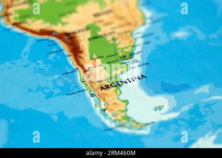 mappa del mondo del sud america e argentina paese in primo piano Foto Stock