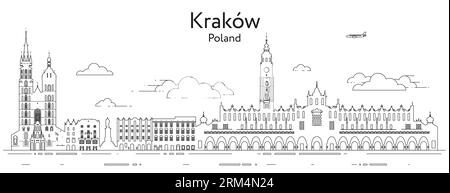 Illustrazione vettoriale di Cracovia per la grafica della linea del paesaggio urbano Illustrazione Vettoriale