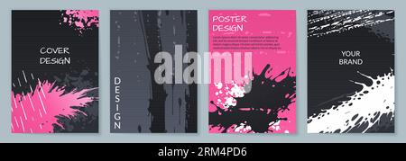 Set di coperture con pennelli e schizzi di inchiostro Illustrazione Vettoriale