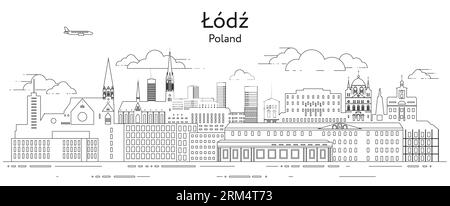 Illustrazione vettoriale Lodz cityscape line art Illustrazione Vettoriale