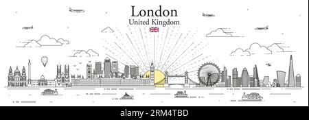 Illustrazione vettoriale di London Cityscape line art Illustrazione Vettoriale