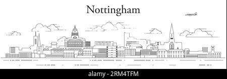 Illustrazione vettoriale di Nottingham Cityscape line art Illustrazione Vettoriale