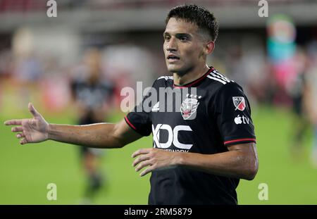 26 agosto 2023: D.C. United Midfielder (22) Yamil Asad durante una partita di calcio della MLS tra il D.C. United e il Philadelphia Union all'Audi Field di Washington DC. Justin Cooper/CSM Foto Stock