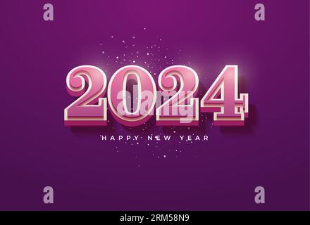 festeggiamenti per il nuovo anno 2024 con numeri classici audaci in splendidi colori. design vettoriale premium. Illustrazione Vettoriale