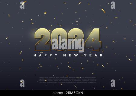 capodanno 2024 con illustrazione trasparente dei numeri. design vettoriale premium. Illustrazione Vettoriale
