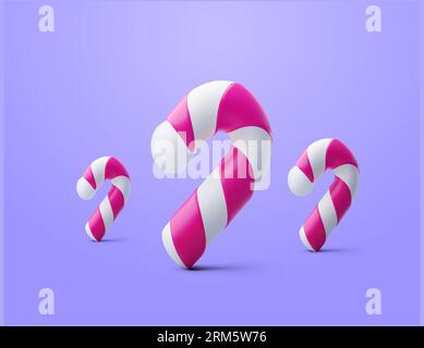 tradizionale bastone di caramelle natalizie 3d, stile minimalista, isolato sullo sfondo. Icona di Natale, simbolo di caramelle. Illustrazione del vettore 3d Sweet Gift. Illustrazione vettoriale Illustrazione Vettoriale