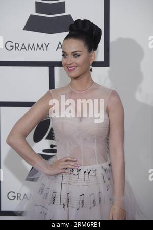 Katy Perry arriva sul Red carpet per il 56° Grammy Awards allo Staples Center di Los Angeles, negli Stati Uniti, il 26 gennaio 2014. (Xinhua/Yang lei) (zjl) US-LOS ANGELES-GRAMMY AWARDS-ARRIVALS PUBLICATIONxNOTxINxCHN Katy Perry arriva SUL Red Carpet per il 56° Grammy Awards ALLO Staples Center di Los Angeles negli Stati Uniti IL 26 2014 gennaio XINHUA Yang lei U.S. Los Angeles Grammy Awards Arrivals PUBLICATIONXNOTXINXCHN Foto Stock