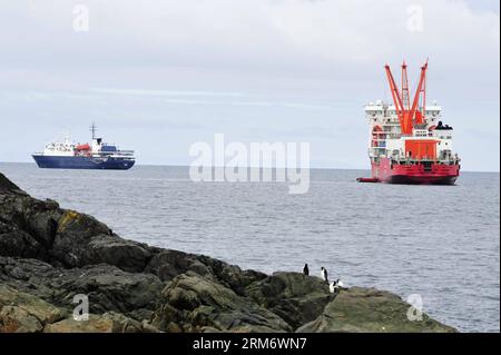 (140201) -- A BORDO DI XUELONG, 1 febbraio 2014 (Xinhua) -- Una crociera (L) è ormeggiata sul mare vicino alla nave di ricerca cinese e rompighiaccio Xuelong in Antartide, 31 gennaio 2014. Un gruppo di più di cento membri provenienti dalla Cina si è recato al Polo Sud. (Xinhua/Zhang Jiansong) (wf) ANTARTIDE-TOURISM-CHINA (CN) PUBLICATIONxNOTxINxCHN a bordo di XUELONG 1 febbraio 2014 XINHUA una crociera l È ormeggiata SUL mare vicino alla nave di ricerca cinese e allo rompighiaccio XUELONG in Antartide gennaio 31 2014 un gruppo turistico composto da oltre cento membri provenienti dalla Cina si è recato al Polo Sud XINHUA Zhang WF Antarcti Foto Stock