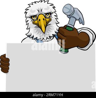 Martello Aquila Cartoon Mascotte Handyman Carpenter Illustrazione Vettoriale