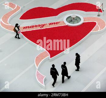 SHENYANG, 11 febbraio 2014 (Xinhua) -- la gente cammina davanti a un mare di rose a Shenyang, capitale della provincia di Liaoning della Cina nord-orientale, 11 febbraio 2014. Con l'avvicinarsi del giorno di San Valentino, vari prodotti per gli amanti sono accolti tra i consumatori.(Xinhua/li Hao) (mt) CHINA-VALENTINE S DAY-COMMODITY (CN) PUBLICATIONxNOTxINxCHN Shenyang 11 febbraio 2014 XINHUA Celebrities Walk Before a Sea of Roses a Shenyang capitale della provincia di Liaoning della Cina nord-orientale 11 febbraio 2014 mentre il San Valentino si avvicina varie merci per gli amanti sono ACCOLTE tra i consumatori XINHUA sinistra Hao Mt China Valentine s Day Commodi Foto Stock