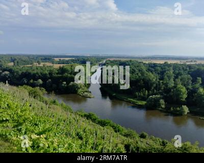 La confluenza del fiume Labe-Elba e del fiume Moldava con la città di Melnik, vicino a Praga, repubblica Ceca, vista panoramica aerea e mescolanza Foto Stock