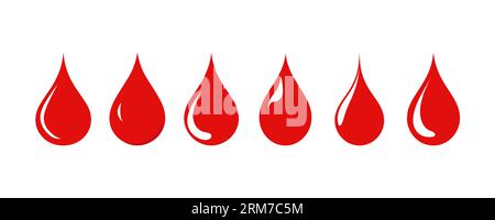 Set di gocce di sangue rosso isolato su sfondo bianco. Illustrazione vettoriale Illustrazione Vettoriale