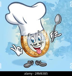 Serie di illustrazioni: Divertente personaggio del cartone animato Euro Coin. Immagine 13 di 25 Foto Stock