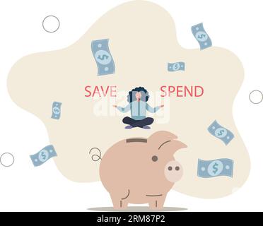 Decisione sul denaro, risparmio o spesa, opzioni finanziarie quando ricevi bonus o denaro extra, scegli di investire o ripagare il concetto di debito.illustrazione vettoriale piatta. Illustrazione Vettoriale