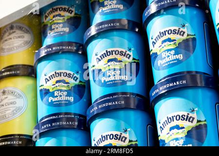 Vasche per gelato al gusto di budino di riso Ambrosia presso l'Anya Hindmarch Ice Cream Project, Londra, Inghilterra Foto Stock