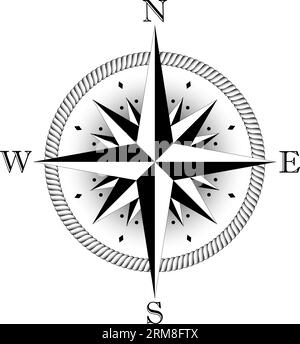 Bussola vettore rosa con quattro direzioni del vento e ombra al centro. Wind Rose con struttura a cordoncino astratto e rosa a sedici punte. Illustrazione Vettoriale