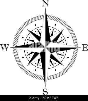 Bussola vettore rosa con quattro direzioni del vento. Wind Rose con struttura a cordoncino astratto e rosa a sedici punte. Illustrazione Vettoriale