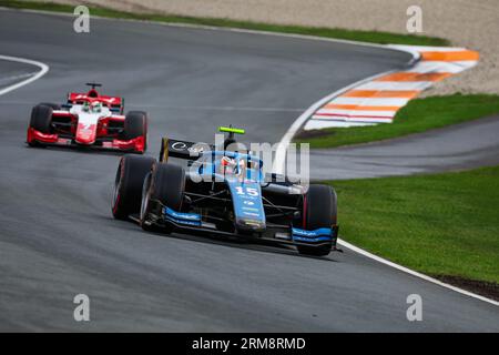 15 CORDEEL Amaury (bel), UNI-Virtuosi Racing, Dallara F2, azione durante l'undicesima prova del Campionato FIA di Formula 2 2023 dal 25 al 28 agosto 2023 sul circuito di Zandvoort, a Zandvoort, Paesi Bassi Foto Stock