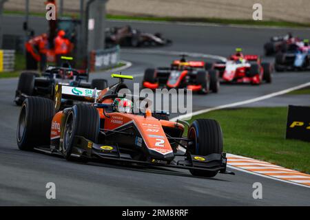 02 DARUVALA Jehan (IND), MP Motorsport, Dallara F2, azione durante l'undicesima prova del Campionato FIA di Formula 2 2023 dal 25 al 28 agosto 2023 sul circuito di Zandvoort, a Zandvoort, Paesi Bassi Foto Stock