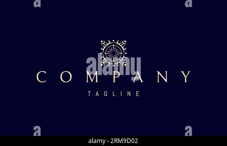 Logo vettoriale d'oro sul quale un'immagine astratta di un simbolo alchemico con un sole all'interno. Illustrazione Vettoriale