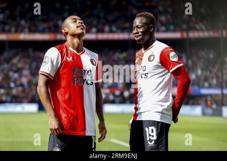 ROTTERDAM - (LR) Igor Paixao di Feyenoord, Yankuba Minteh di Feyenoord celebrano il 2-0 durante la partita di campionato olandese tra Feyenoord e Almere City FC al Feyenoord Stadion de Kuip il 27 agosto 2023 a Rotterdam, Paesi Bassi. ANP MAURICE VAN STONE Foto Stock