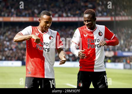 ROTTERDAM - (LR) Igor Paixao di Feyenoord, Yankuba Minteh di Feyenoord celebrano il 2-0 durante la partita di campionato olandese tra Feyenoord e Almere City FC al Feyenoord Stadion de Kuip il 27 agosto 2023 a Rotterdam, Paesi Bassi. ANP MAURICE VAN STONE Foto Stock
