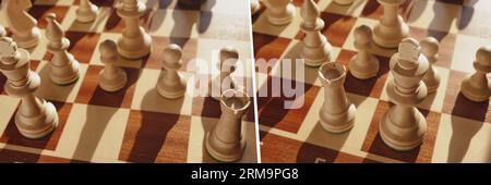 Breve arrocco 0-0 del re degli scacchi e della torre durante la partita Foto Stock