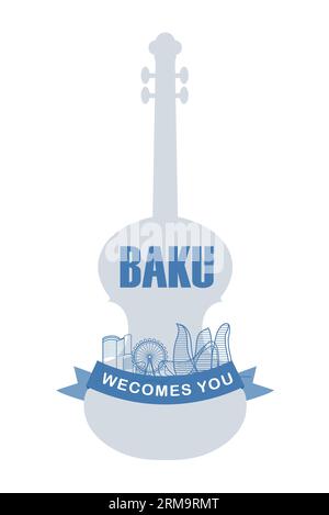 Baku vi dà il benvenuto - poster di benvenuto del paesaggio urbano dell'Azerbaigian Illustrazione Vettoriale