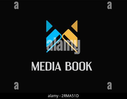 M Letter mark Media Book Logo Design Concept Template, libri con icona media Logo minimalista moderno e alla moda Illustrazione Vettoriale