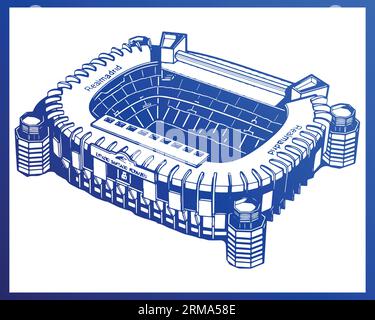 Stadio Santiago Bernabéu Real Madrid Home Ground, illustrazione vettoriale gradiente astratto immagine di sfondo modificabile Illustrazione Vettoriale