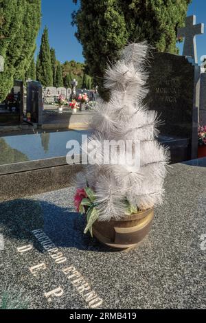 Tombe, pantheon e cipressi nei romantici cortili del cimitero, città di Guadalajara, costruzione dichiarata patrimonio dell'umanità. Spagna Foto Stock