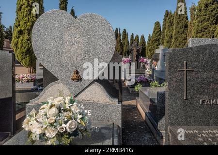 Tombe, pantheon e cipressi nei romantici cortili del cimitero, città di Guadalajara, costruzione dichiarata patrimonio dell'umanità. Spagna Foto Stock