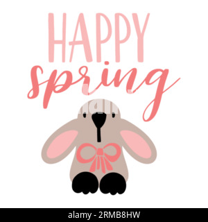 T-shirt tipografica happy Spring, stampa t-shirt, design t-shirt, design t-shirt lettering, design t-shirt silhouette, arte, nero, calligrafia, lette Illustrazione Vettoriale