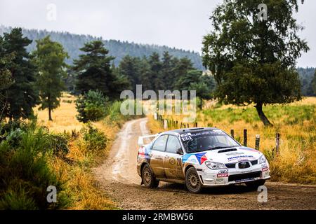 28 MOREL Jean-Luc, ROMERO Pascal, SUBARU Impreza WRX, azione durante il Rallye Terre de Lozère 2023, 5° round del Championnat de France des rallyes Terre 2023, dal 26 al 27 agosto 2023 a Mende, Francia - foto Bastien Roux / DPPI Foto Stock