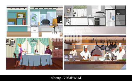 Set di illustrazioni vettoriali dei luoghi di lavoro Illustrazione Vettoriale