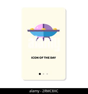 Astronave dei cartoni animati rosa e blu o icona piatta UFO Illustrazione Vettoriale