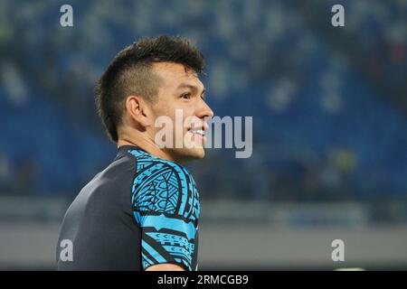 Napoli, Italia. 27 agosto 2023. Hirving Lozano giocatore del Napoli, durante la partita del campionato italiano di serie A tra Napoli e Sassuolo risultato finale, Napoli 2, Sassuolo 0, partita giocata allo stadio Diego Armando Maradona. Napoli, Italia, 27 agosto 2023. (Foto di Vincenzo Izzo/Sipa USA) credito: SIPA USA/Alamy Live News Foto Stock