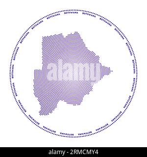 Logo rotondo Botswana. Forma in stile digitale del Botswana in cerchio punteggiato con il nome del paese. Icona tecnologica del paese con punti graduati. Illustrazione Vettoriale