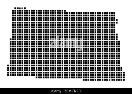Mappa del North Dakota. Mappa del North Dakota in stile punteggiato. I bordi dello stato US sono riempiti con rettangoli per il tuo progetto. Illustrazione vettoriale. Illustrazione Vettoriale