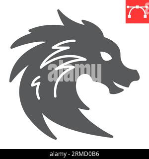 Icona Dragon 2024 Year Glyph, Capodanno e buon natale, simbolo zodiacale icona vettoriale, grafica vettoriale oroscopo, tratto modificabile Solid Sign, eps 10. Illustrazione Vettoriale