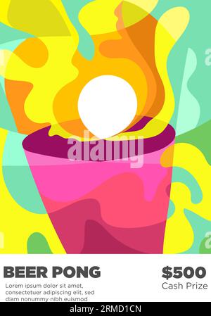 illustrazione vettoriale del modello del poster del pong della birra in stile astratto Illustrazione Vettoriale