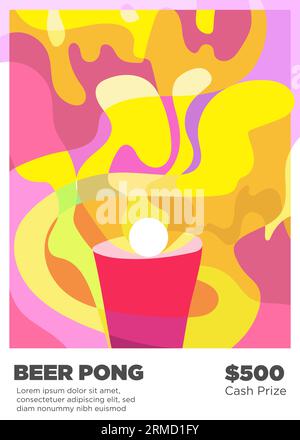illustrazione vettoriale del modello del poster del pong della birra in stile astratto Illustrazione Vettoriale