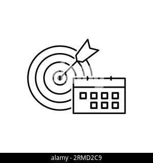 Calendario e bersaglio. Pianificazione dello sviluppo. Icona lineare vettoriale isolata su sfondo bianco. Illustrazione Vettoriale